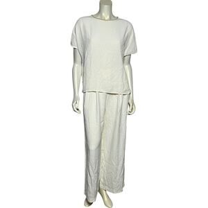 Vintage USA Made GEMILLI White Crinkle Cotton Two-Piece Lounge Set Resort Medium